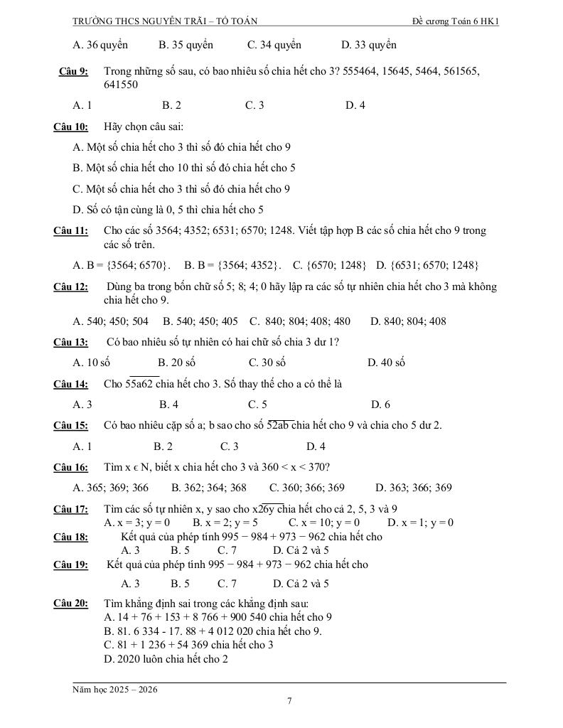 tài liệu học tập môn toán 6 học kì 1 năm học 2025 – 2026 7