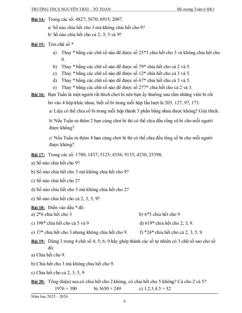 tài liệu học tập môn toán 6 học kì 1 năm học 2025 – 2026 9