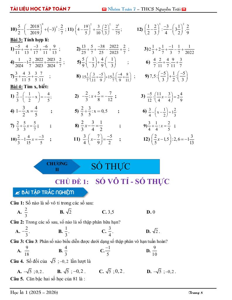 tài liệu học tập môn toán 7 học kì 1 năm học 2025 – 2026 8