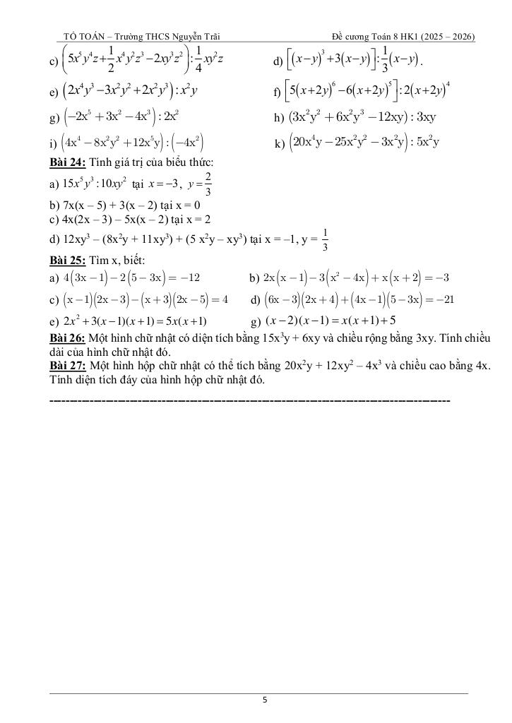 tài liệu học tập môn toán 8 học kì 1 năm học 2025 – 2026 5