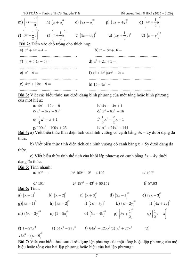tài liệu học tập môn toán 8 học kì 1 năm học 2025 – 2026 7