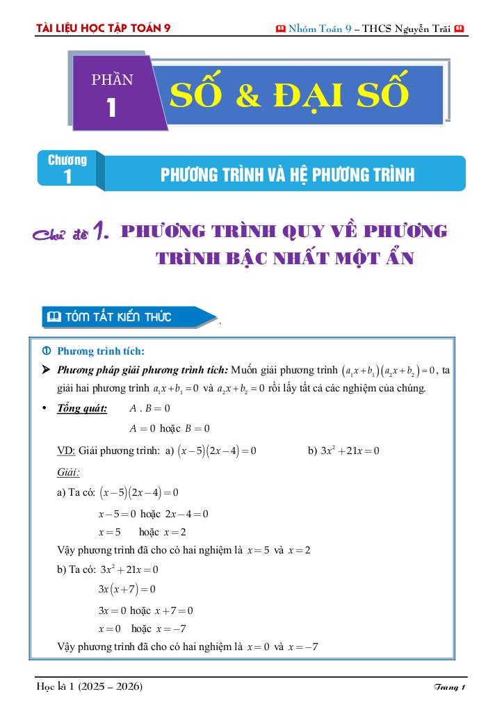 tài liệu học tập môn toán 9 học kì 1 năm học 2025 – 2026 1