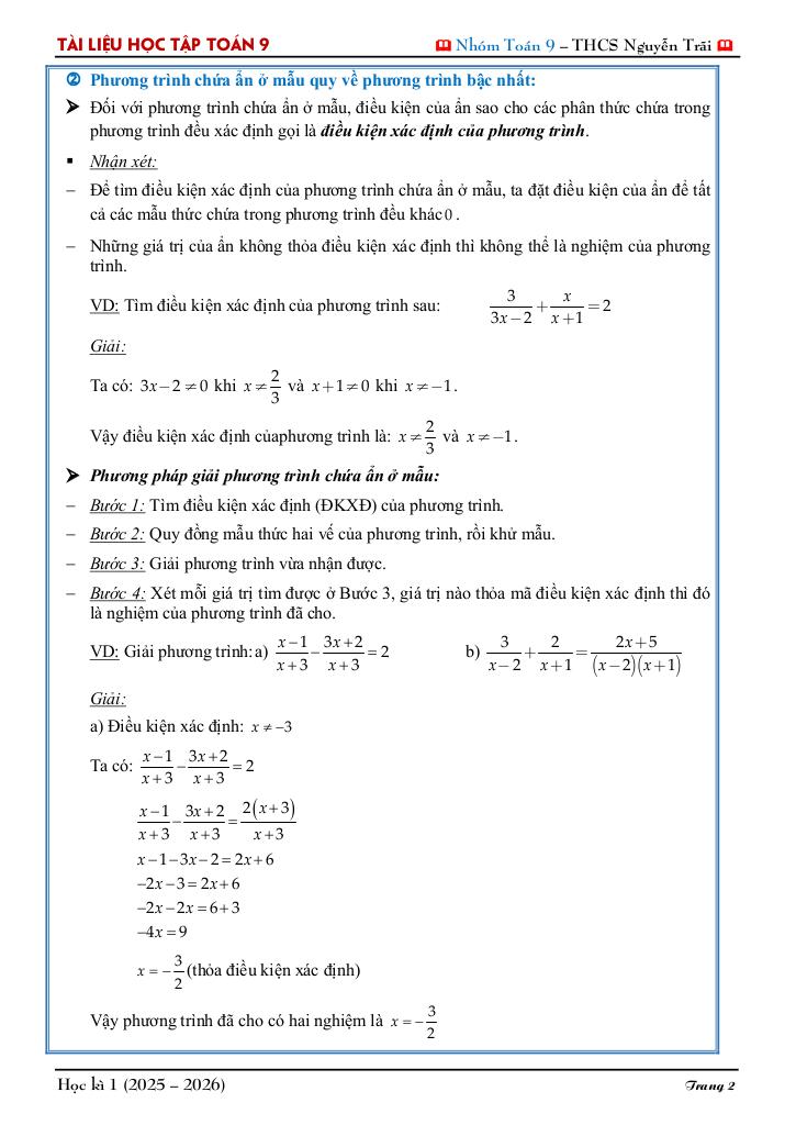 tài liệu học tập môn toán 9 học kì 1 năm học 2025 – 2026 2