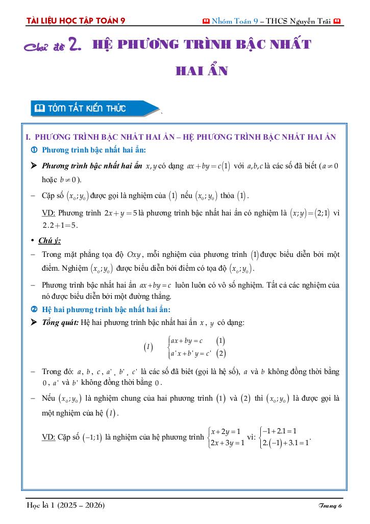 tài liệu học tập môn toán 9 học kì 1 năm học 2025 – 2026 6