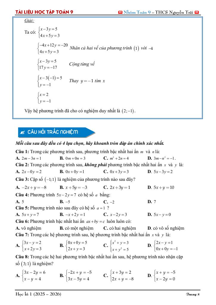 tài liệu học tập môn toán 9 học kì 1 năm học 2025 – 2026 8