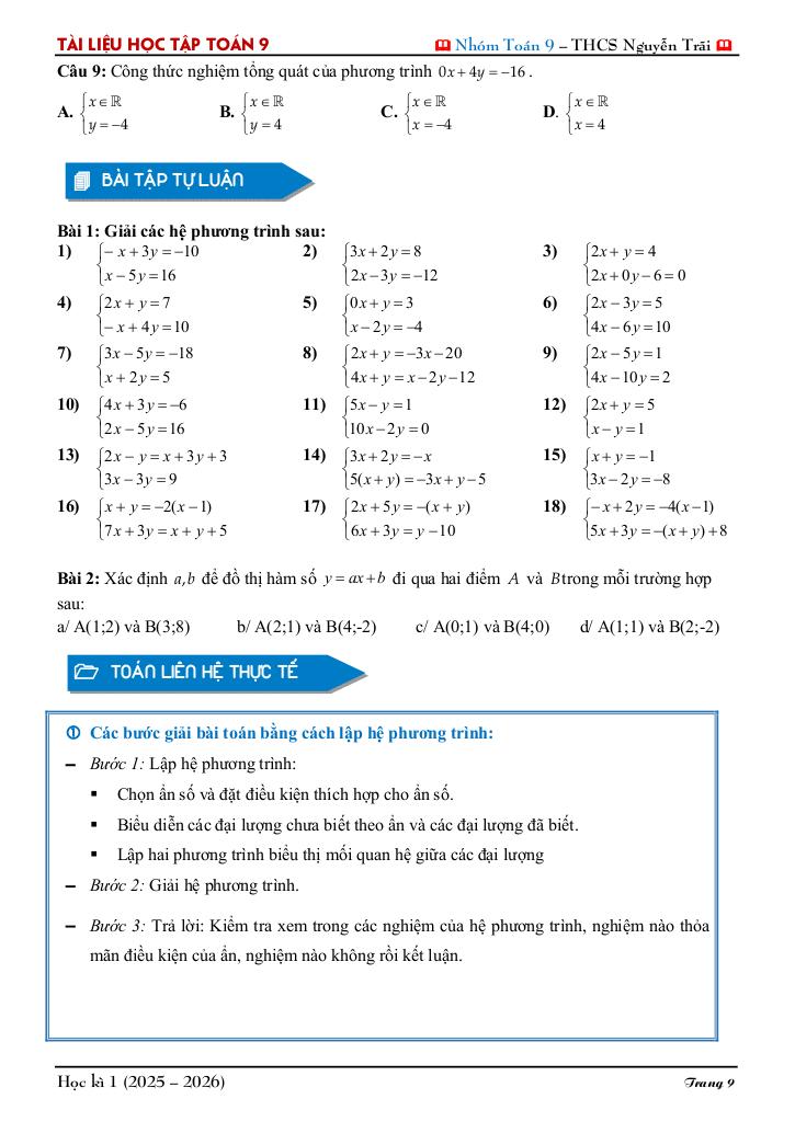 tài liệu học tập môn toán 9 học kì 1 năm học 2025 – 2026 9