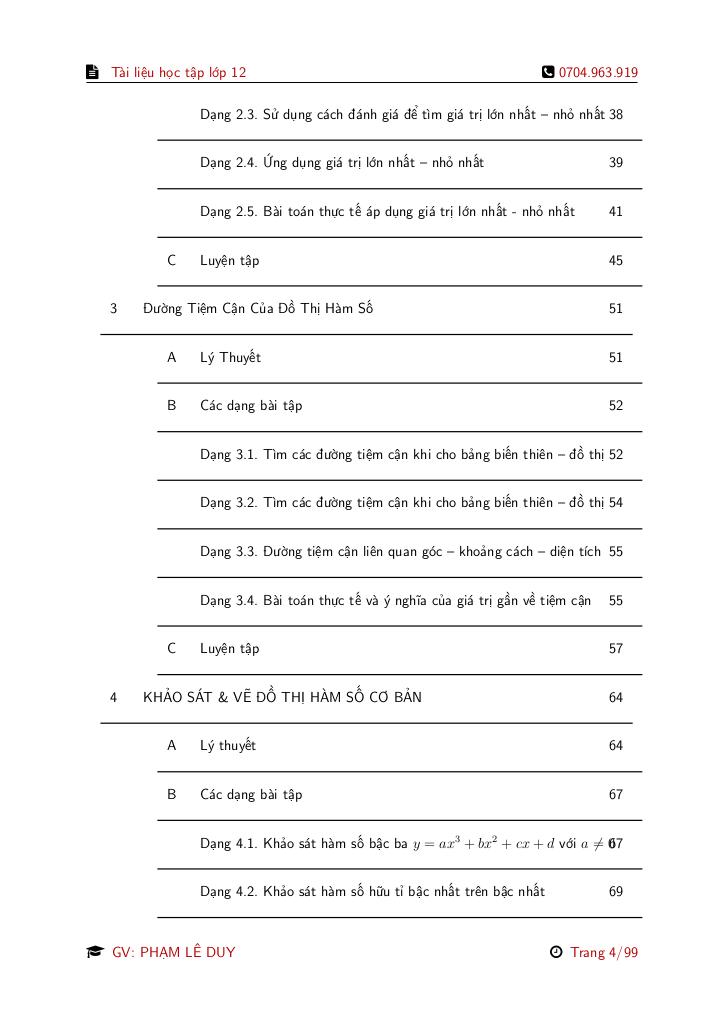 tài liệu học tập ứng dụng đạo hàm để khảo sát và vẽ đồ thị của hàm số toán 12 3