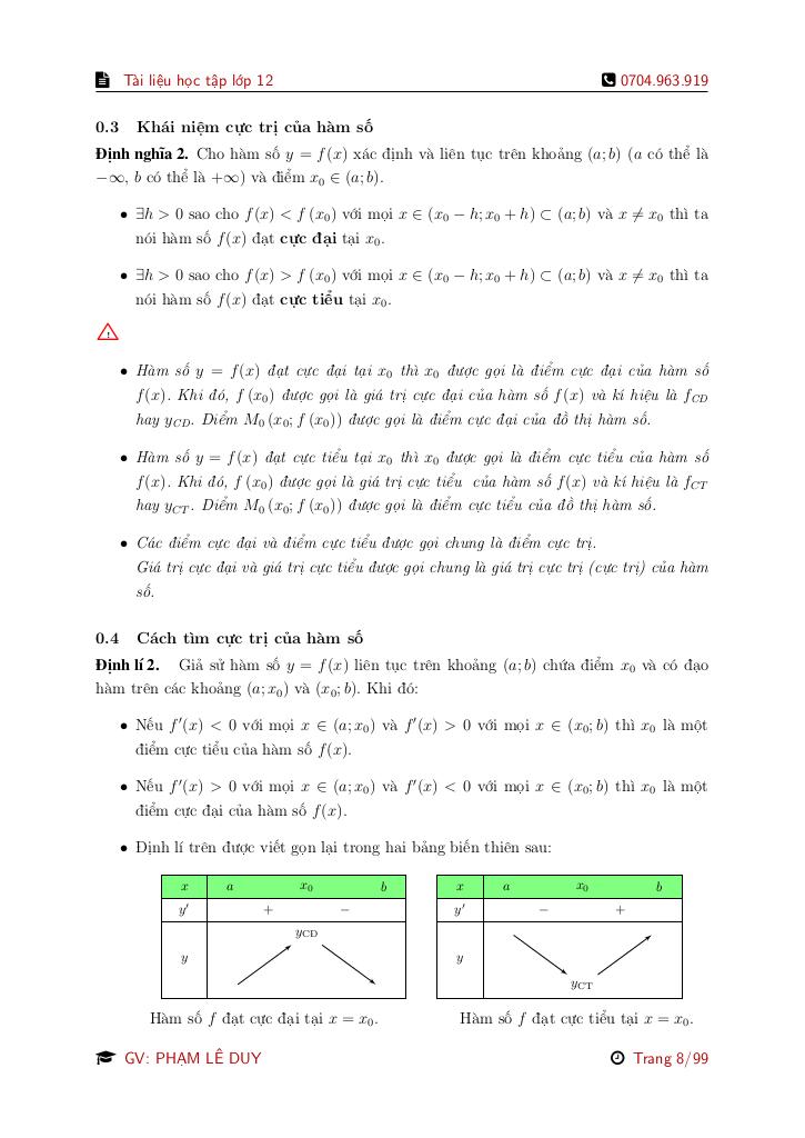 tài liệu học tập ứng dụng đạo hàm để khảo sát và vẽ đồ thị của hàm số toán 12 7