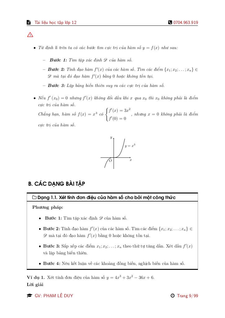 tài liệu học tập ứng dụng đạo hàm để khảo sát và vẽ đồ thị của hàm số toán 12 8