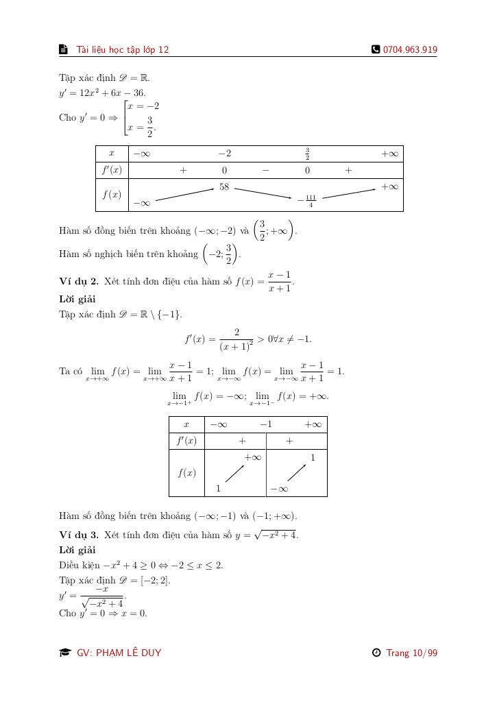 tài liệu học tập ứng dụng đạo hàm để khảo sát và vẽ đồ thị của hàm số toán 12 9