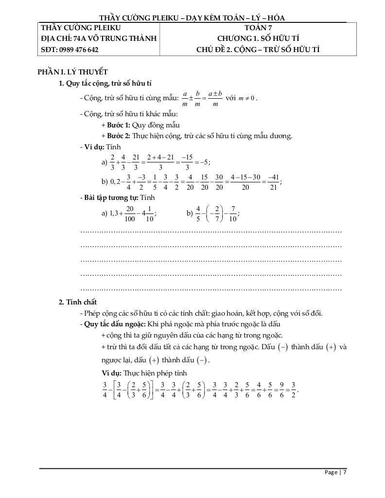 tài liệu học thêm môn toán 7 sách kết nối tri thức với cuộc sống học kì 1 6