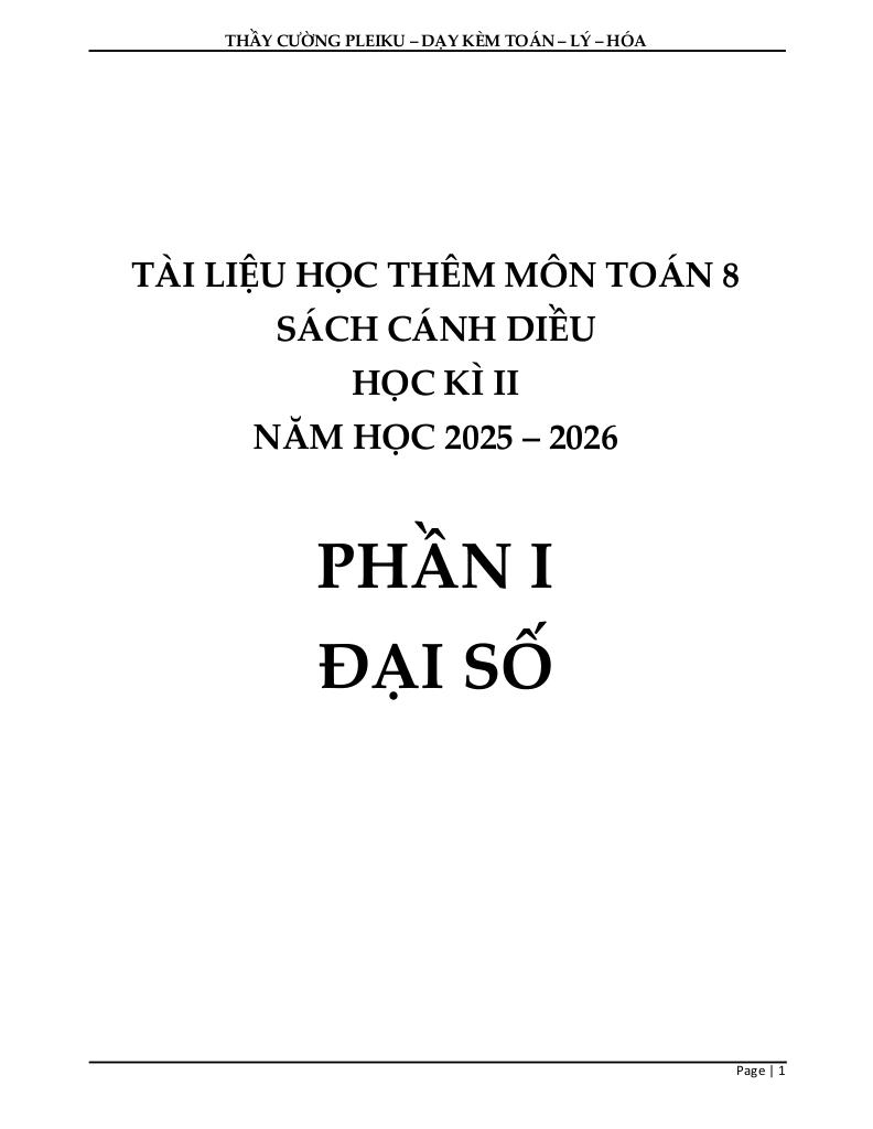 tài liệu học thêm môn toán 8 sách cánh diều học kì 2 0