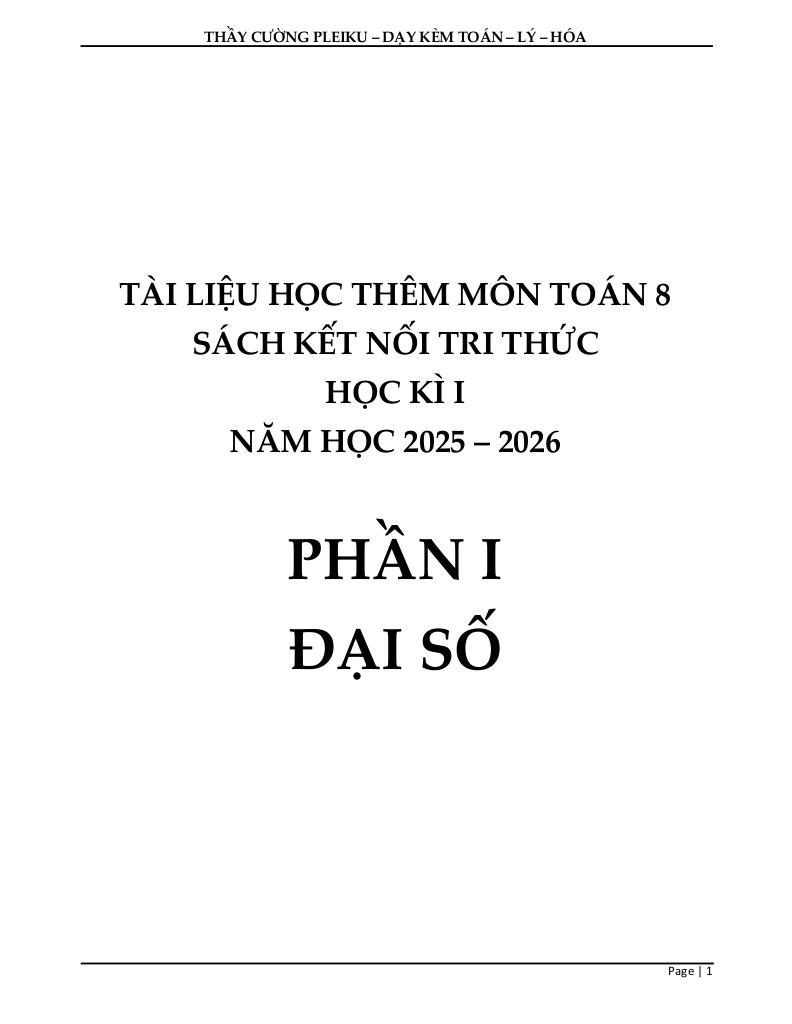tài liệu học thêm môn toán 8 sách kết nối tri thức với cuộc sống học kì 1 0