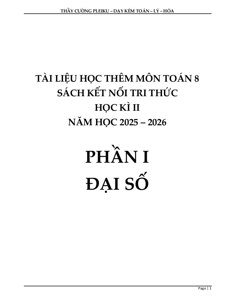 tài liệu học thêm môn toán 8 sách kết nối tri thức với cuộc sống học kì 2 0