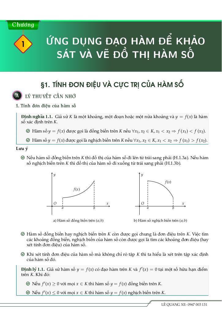 tài liệu ứng dụng đạo hàm để khảo sát và vẽ đồ thị của hàm số cấu trúc mới 0