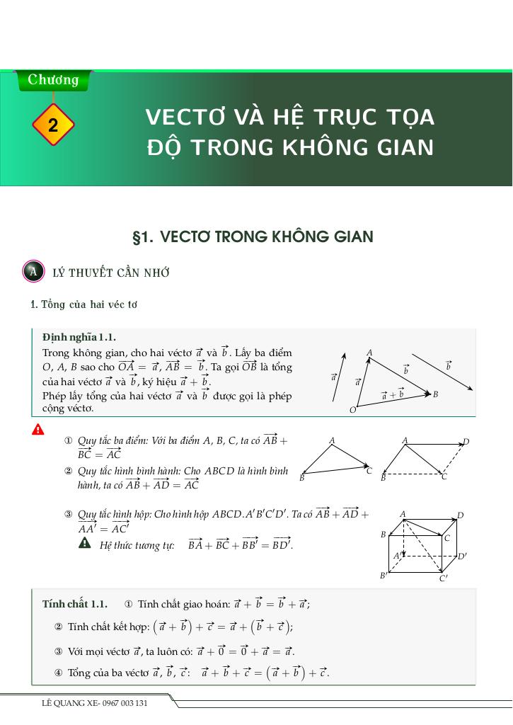 tài liệu vectơ và hệ trục tọa độ trong không gian cấu trúc mới 0