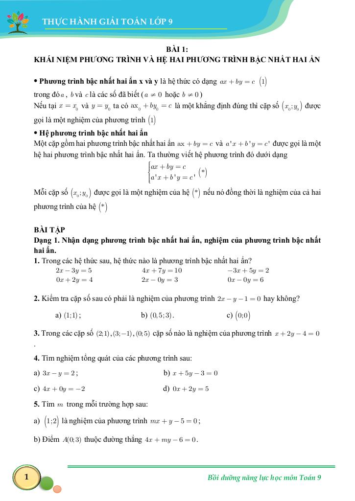 thực hành giải toán môn toán 9 kết nối tri thức với cuộc sống tập 1 0