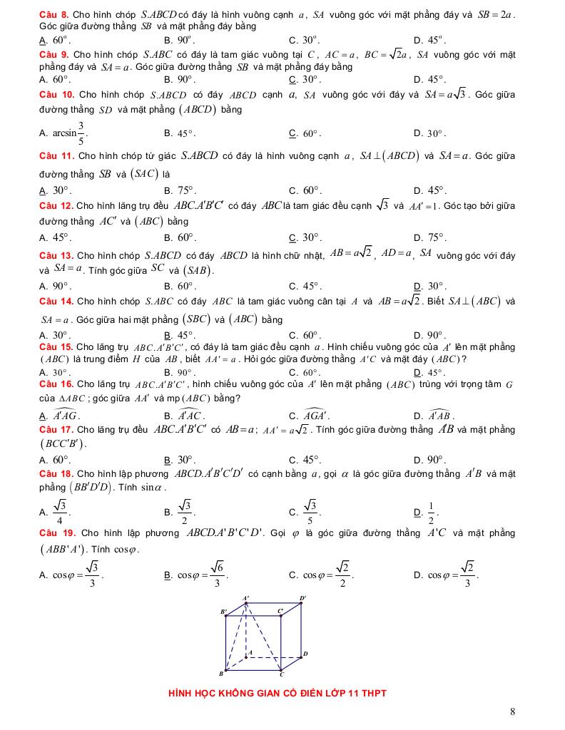 toàn tập quan hệ vuông góc trong không gian, thể tích hình khối 7