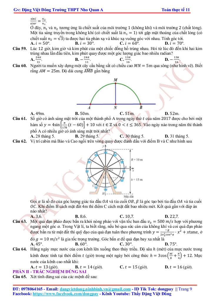 toán thực tế hàm số lượng giác và phương trình lượng giác – đặng việt đông 8