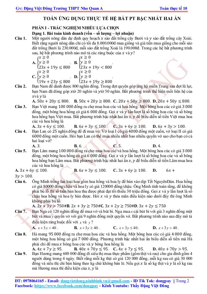 toán thực tế hệ bất phương trình bậc nhất hai ẩn – đặng việt đông 1