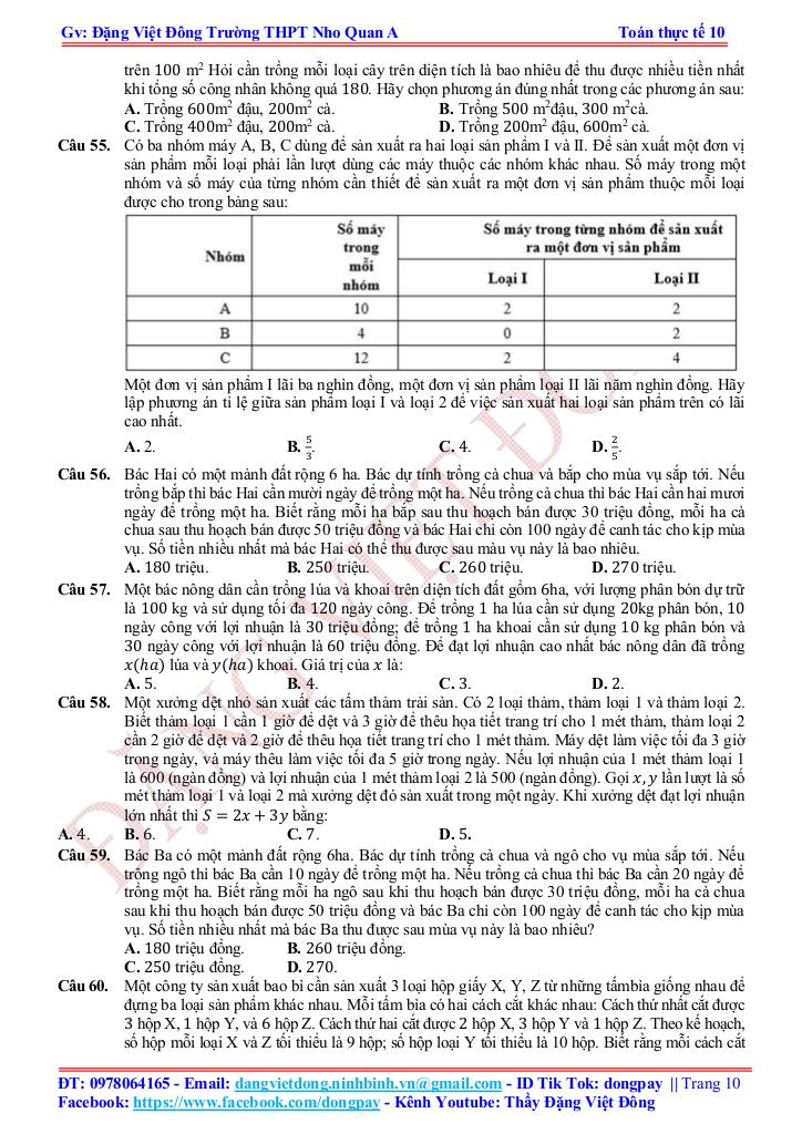 toán thực tế hệ bất phương trình bậc nhất hai ẩn – đặng việt đông 9