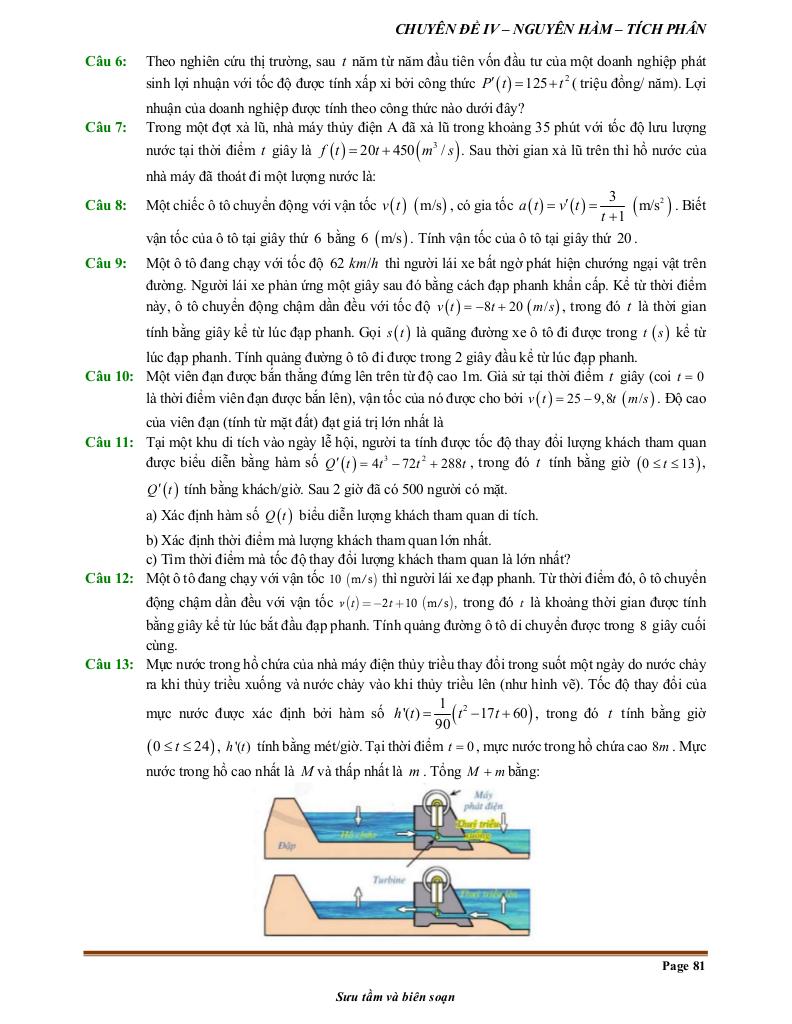 toán thực tế nguyên hàm và tích phân toán 12 2