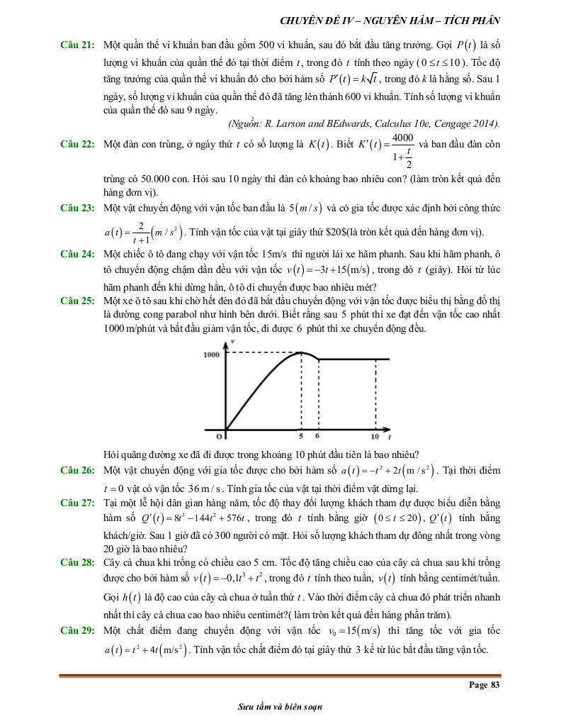 toán thực tế nguyên hàm và tích phân toán 12 4