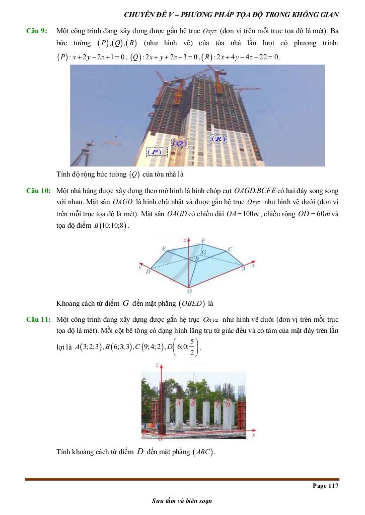 toán thực tế phương pháp tọa độ trong không gian toán 12 5