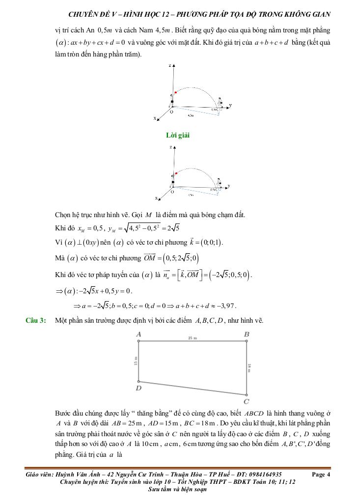 toán thực tế phương pháp tọa độ trong không gian toán 12 9