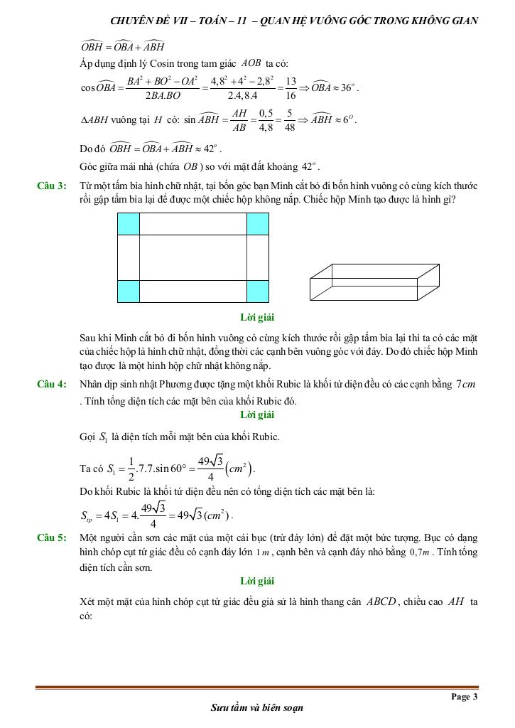 toán thực tế quan hệ vuông góc trong không gian toán 11 2
