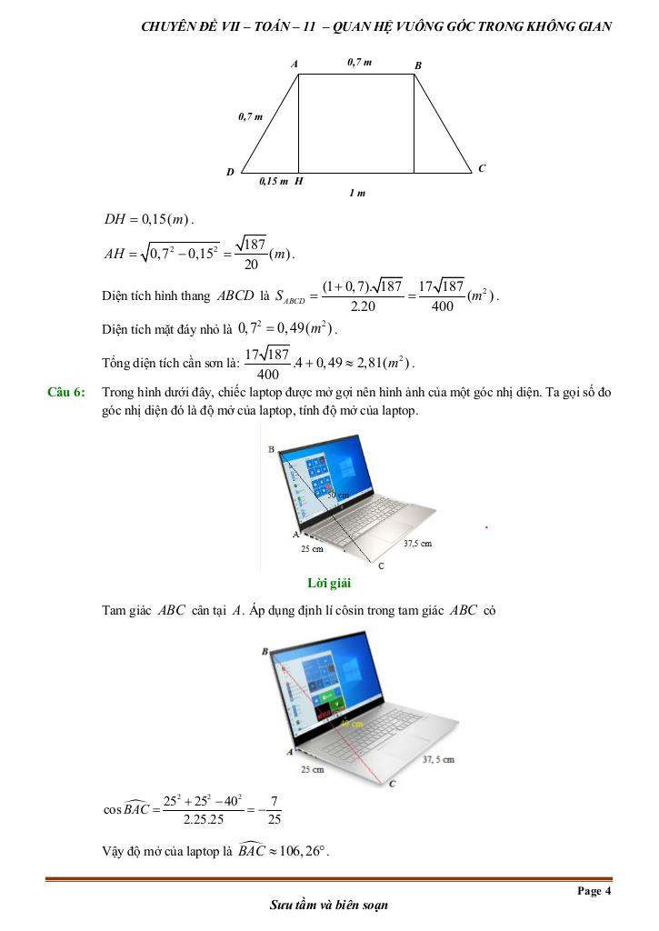 toán thực tế quan hệ vuông góc trong không gian toán 11 3