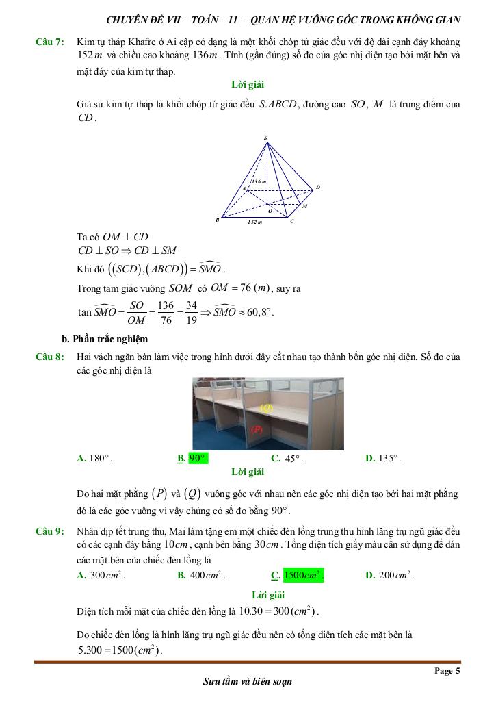toán thực tế quan hệ vuông góc trong không gian toán 11 4