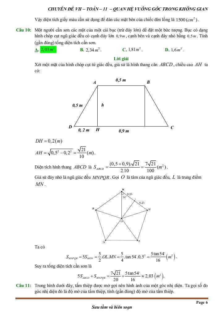 toán thực tế quan hệ vuông góc trong không gian toán 11 5
