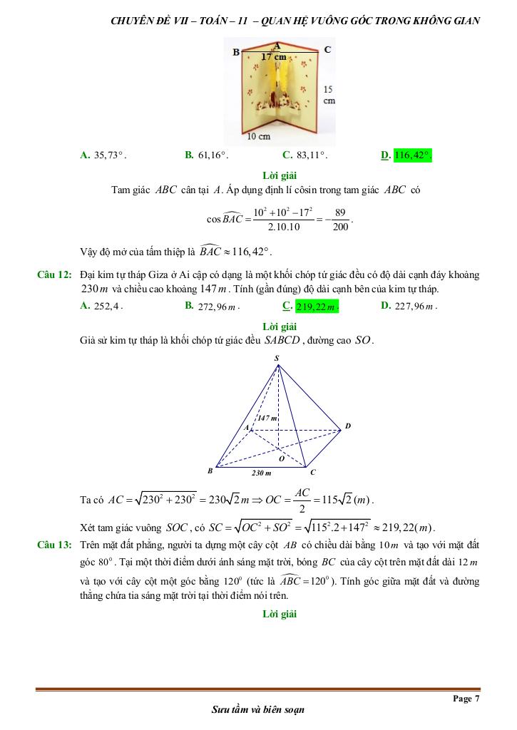 toán thực tế quan hệ vuông góc trong không gian toán 11 6