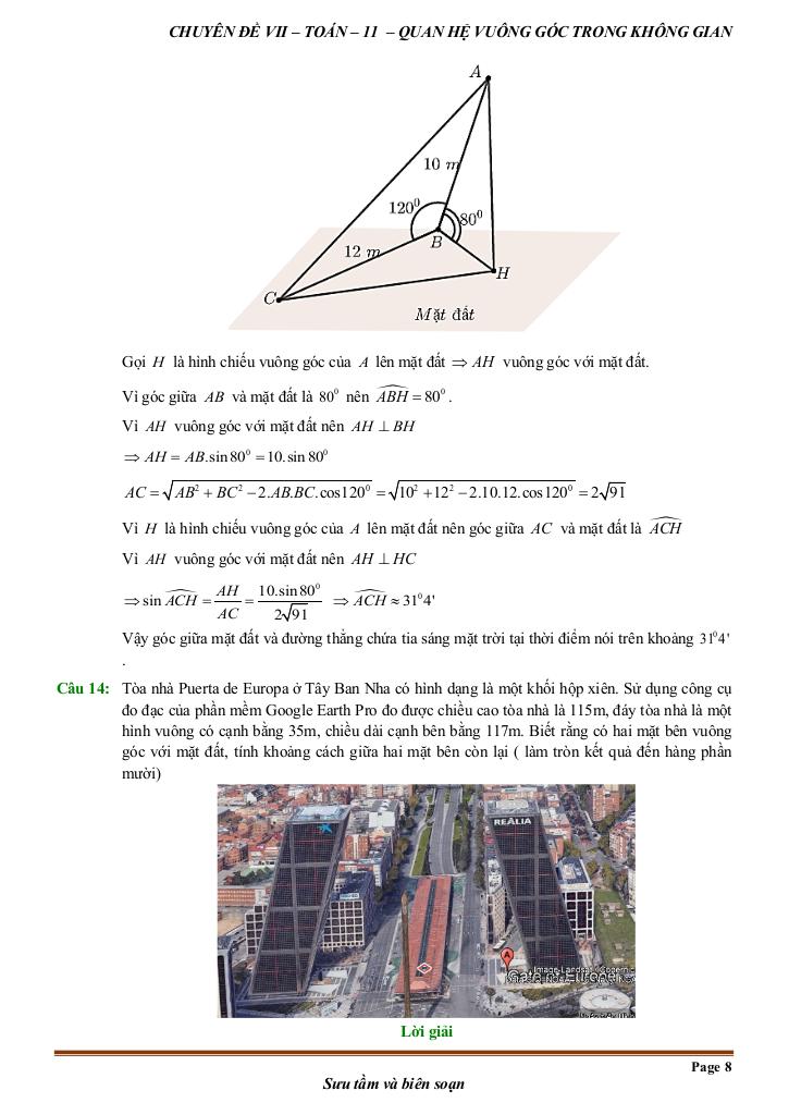 toán thực tế quan hệ vuông góc trong không gian toán 11 7