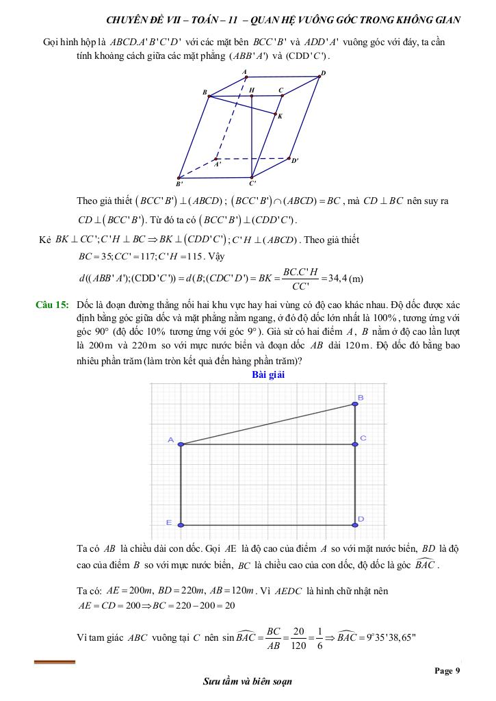 toán thực tế quan hệ vuông góc trong không gian toán 11 8
