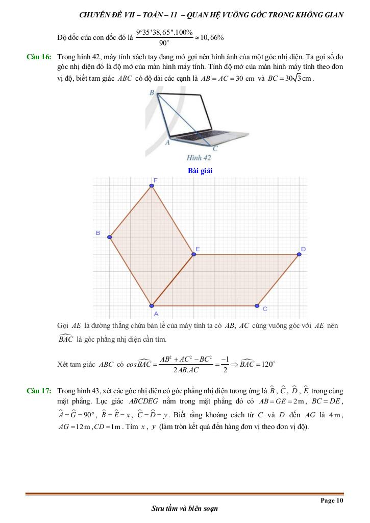 toán thực tế quan hệ vuông góc trong không gian toán 11 9