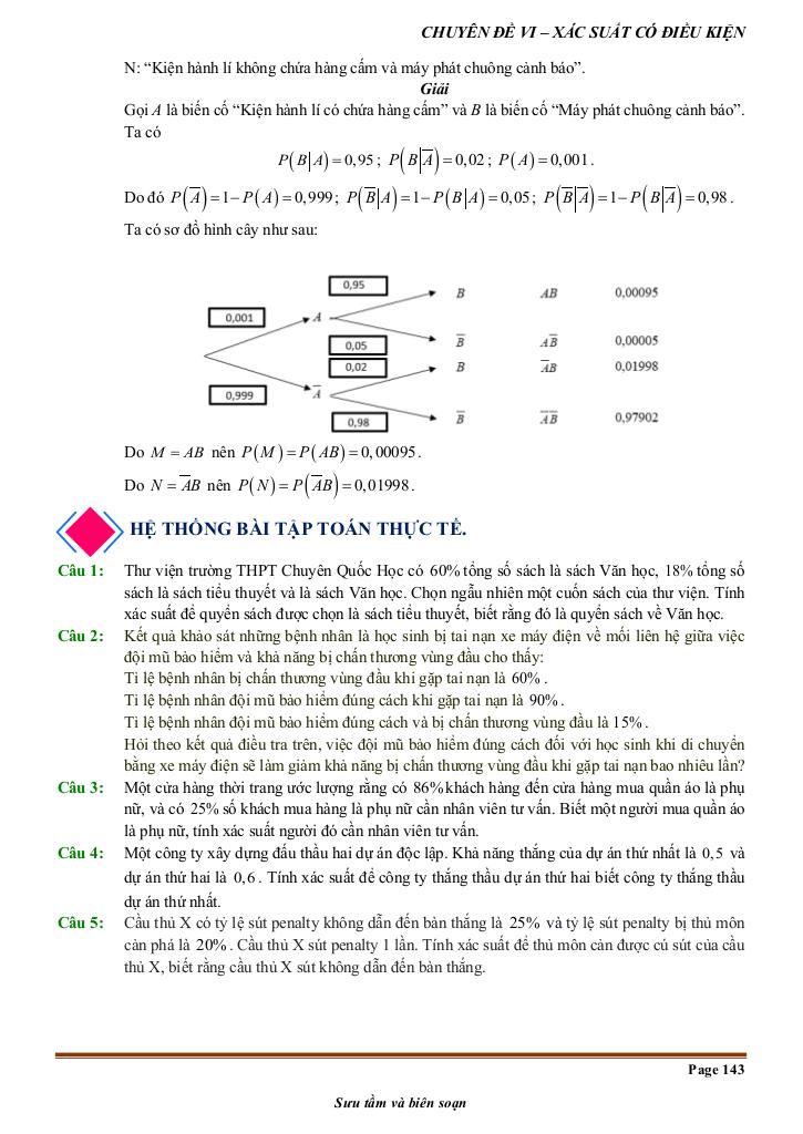 toán thực tế xác suất có điều kiện toán 12 2