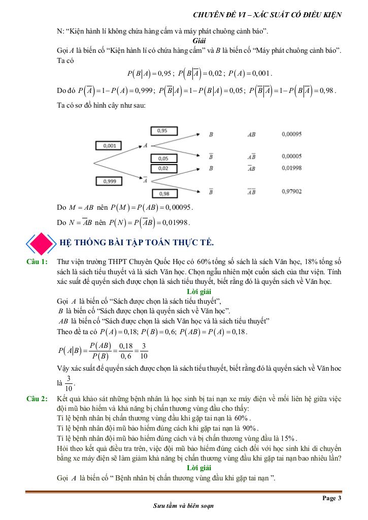 toán thực tế xác suất có điều kiện toán 12 9