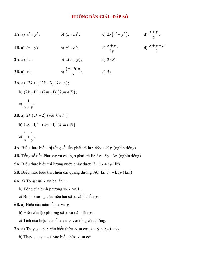 tóm tắt lý thuyết và các dạng bài tập biểu thức đại số và đa thức một biến toán 7 5