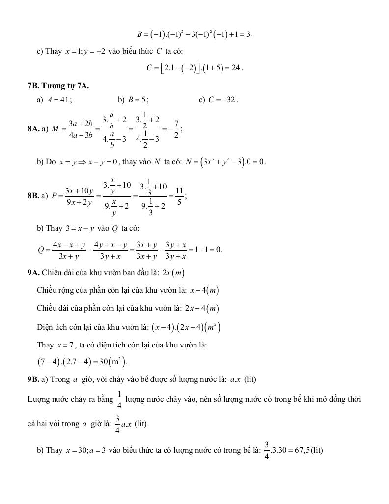 tóm tắt lý thuyết và các dạng bài tập biểu thức đại số và đa thức một biến toán 7 6