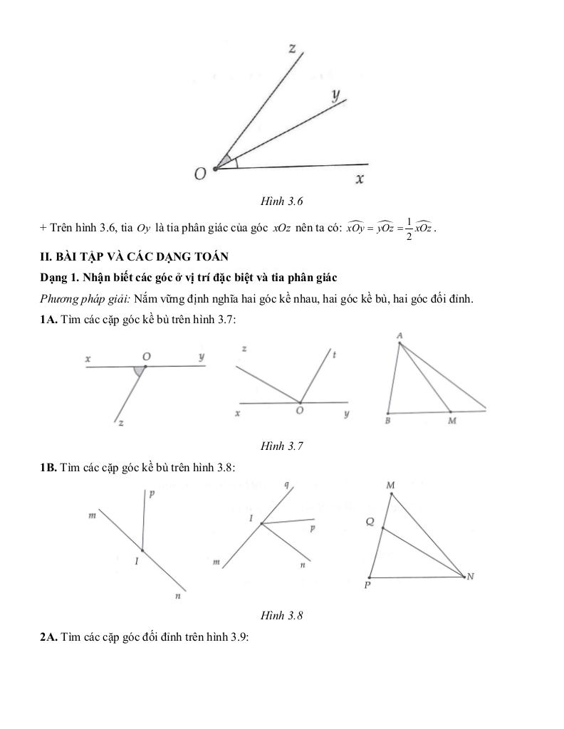 tóm tắt lý thuyết và các dạng bài tập góc và đường thẳng song song toán 7 2