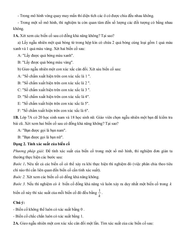 tóm tắt lý thuyết và các dạng bài tập làm quen với biến cố và xác suất của biến cố 6