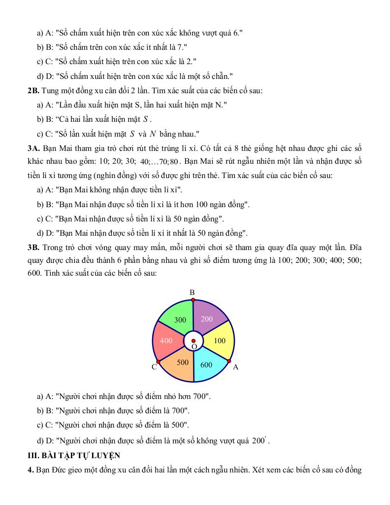 tóm tắt lý thuyết và các dạng bài tập làm quen với biến cố và xác suất của biến cố 7