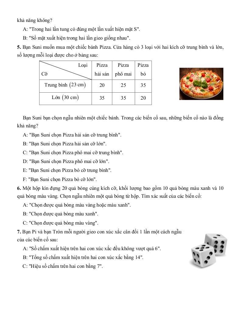 tóm tắt lý thuyết và các dạng bài tập làm quen với biến cố và xác suất của biến cố 8