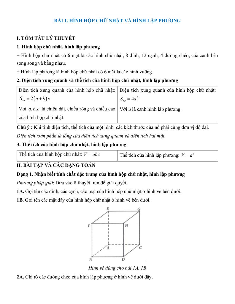 tóm tắt lý thuyết và các dạng bài tập một số hình khối trong thực tiễn toán 7 0