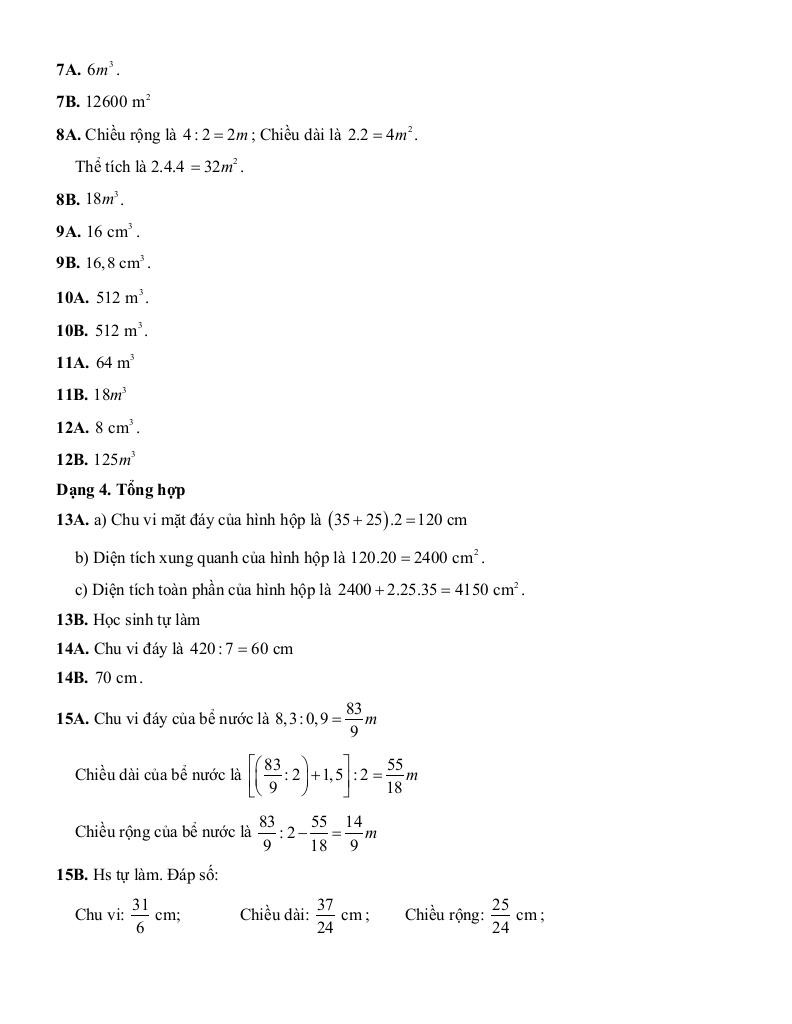 tóm tắt lý thuyết và các dạng bài tập một số hình khối trong thực tiễn toán 7 8