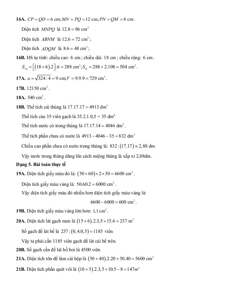 tóm tắt lý thuyết và các dạng bài tập một số hình khối trong thực tiễn toán 7 9
