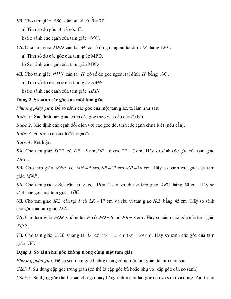 tóm tắt lý thuyết và các dạng bài tập quan hệ giữa các yếu tố trong một tam giác 1