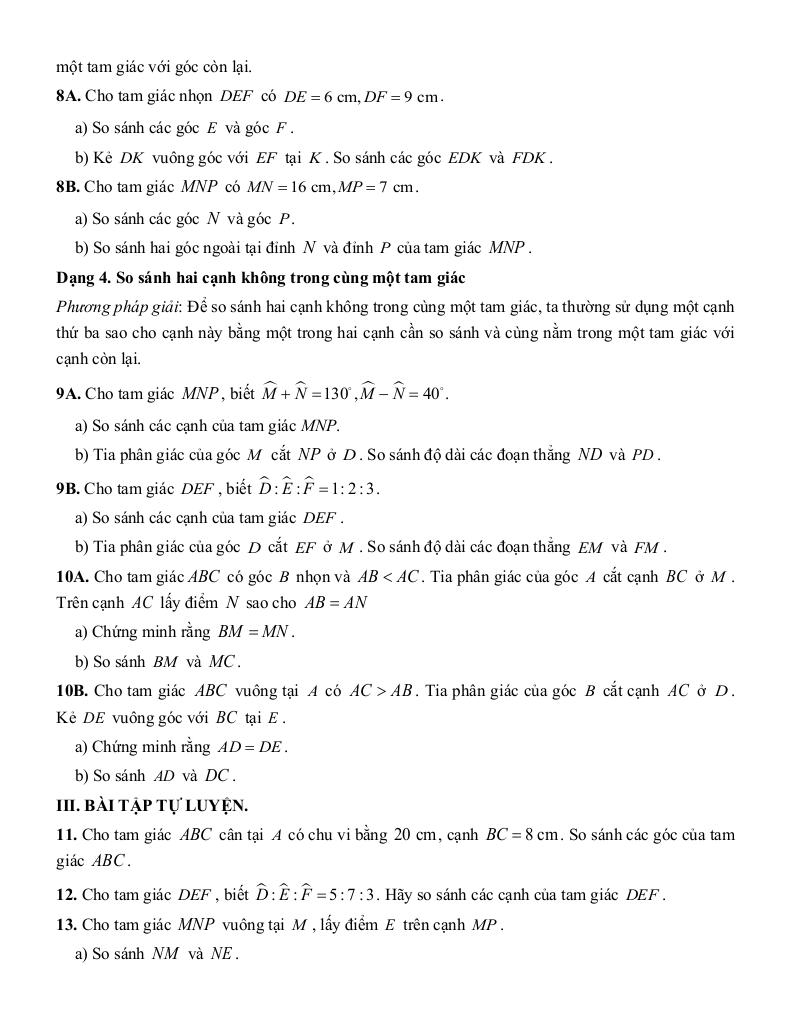 tóm tắt lý thuyết và các dạng bài tập quan hệ giữa các yếu tố trong một tam giác 2